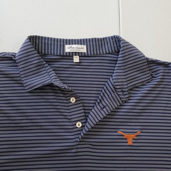 Peter Millar Texas Longhorns Summer Comfort Polo Shirt Mens 2XL Navy Stripe - Picture 2 of 9